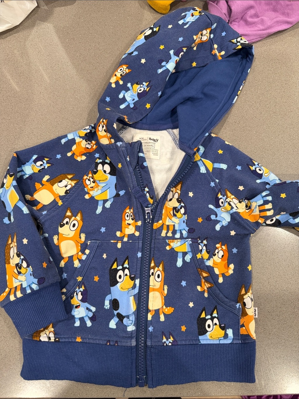 Little Sleepies Navy Blue Hooded Zip-Up Sweatshirt with Cartoon Puppy Print